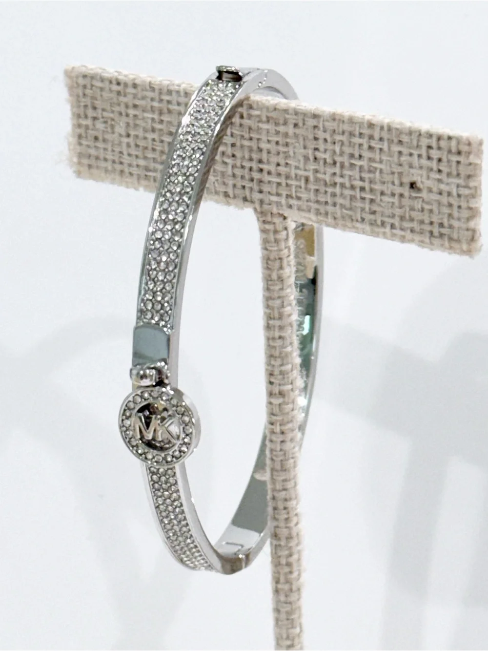 Michael Kors Pavé Logo Silver-Tone Bangle Bracelet